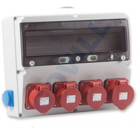 Tp Electric ipari szerelt doboz  360×300mm 18modul (5×16A-IP44)×3+(5×32A-IP44)×1+(1×16A)×2